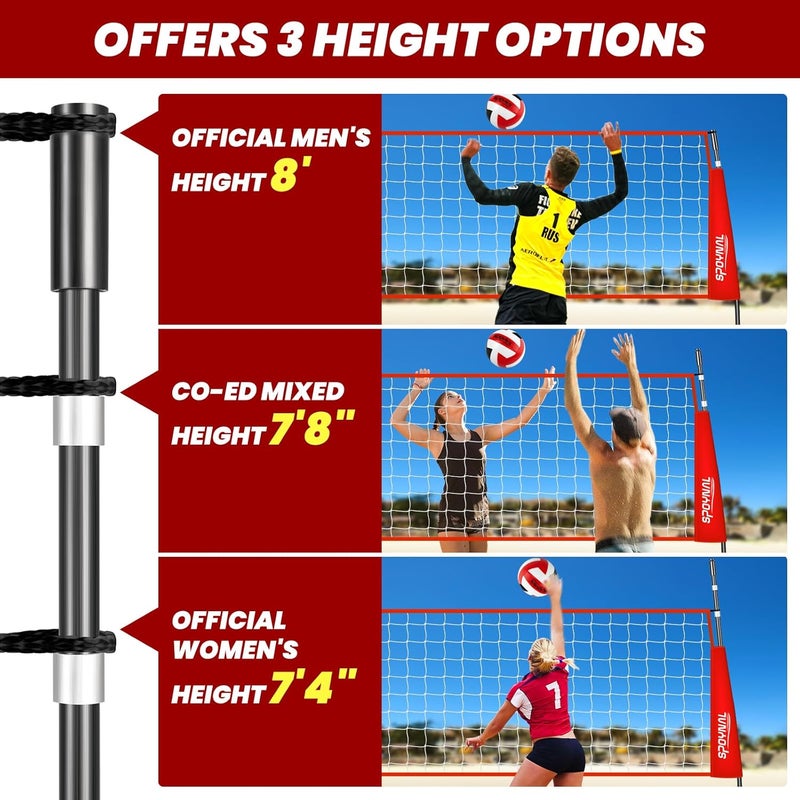 SPOYNAL 12FT/20FT Portable Volleyball Net Volleyball Net for Backyard Freestanding Volleyball Practice Net Outdoor Indoor Volleyball Training Set with Adjustable Height Carry Bag and Volleyball - Image 3